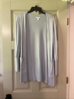 Nine West Pale Blue Open-Front Pocket Cardigan